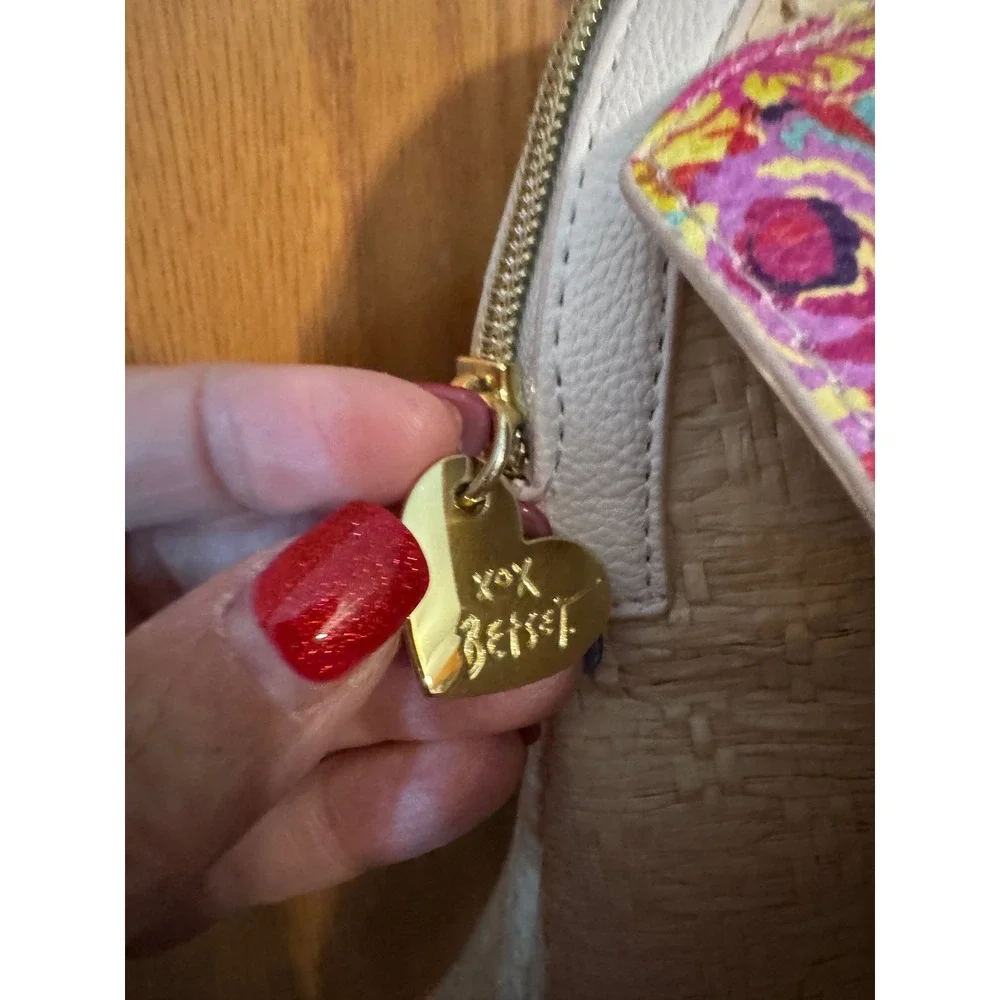 Betsey Johnson XOX Betsey Straw Satchel Floral Bow Handbag Gold Chain Handles
